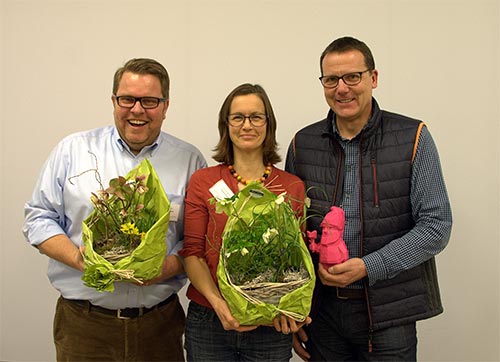 Aktiv für Stauden auf Gartenschauen: (v. l. n. r.) Rüdiger Eckhardt, Ausstellungsbevollmächtigter der BUGA Heilbronn, Daniela Kuptz, Hochschule Neubrandenburg, und Martin Becker, Vertreter des BdS.